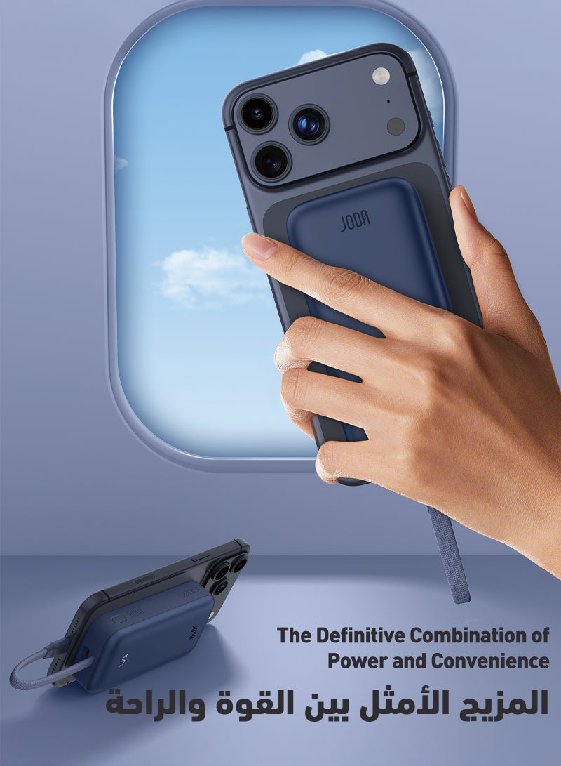 JODA MagTack 10 10000mAh PD 35W Power Bank with Nylon Braided Cable-Titanium Blue - Image 3